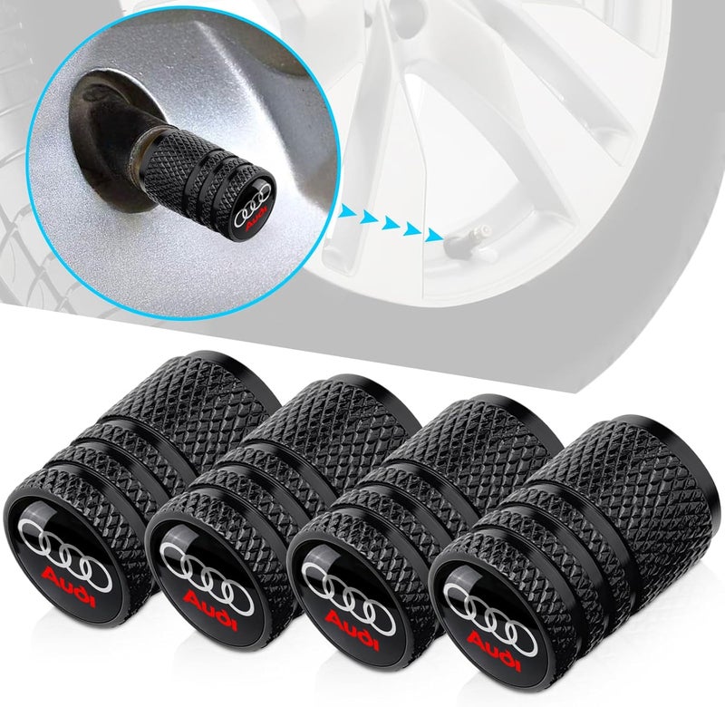 BFIVEANTE Tire Valve Stem Caps for Audi A3 A4 A5 A6 A7 A8 Q3 Q4 Q5 Q6 Q7 Q8 Metal Car Wheel Air caps Auto Valve Stem Caps Accessories 4 Pcs Black - Image 2